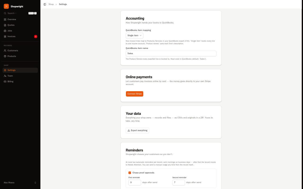 Your data, no lock-in in Shopwright — preview